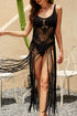 Boho Pointelle Crochet Sleeveless Fringed Beach Dress